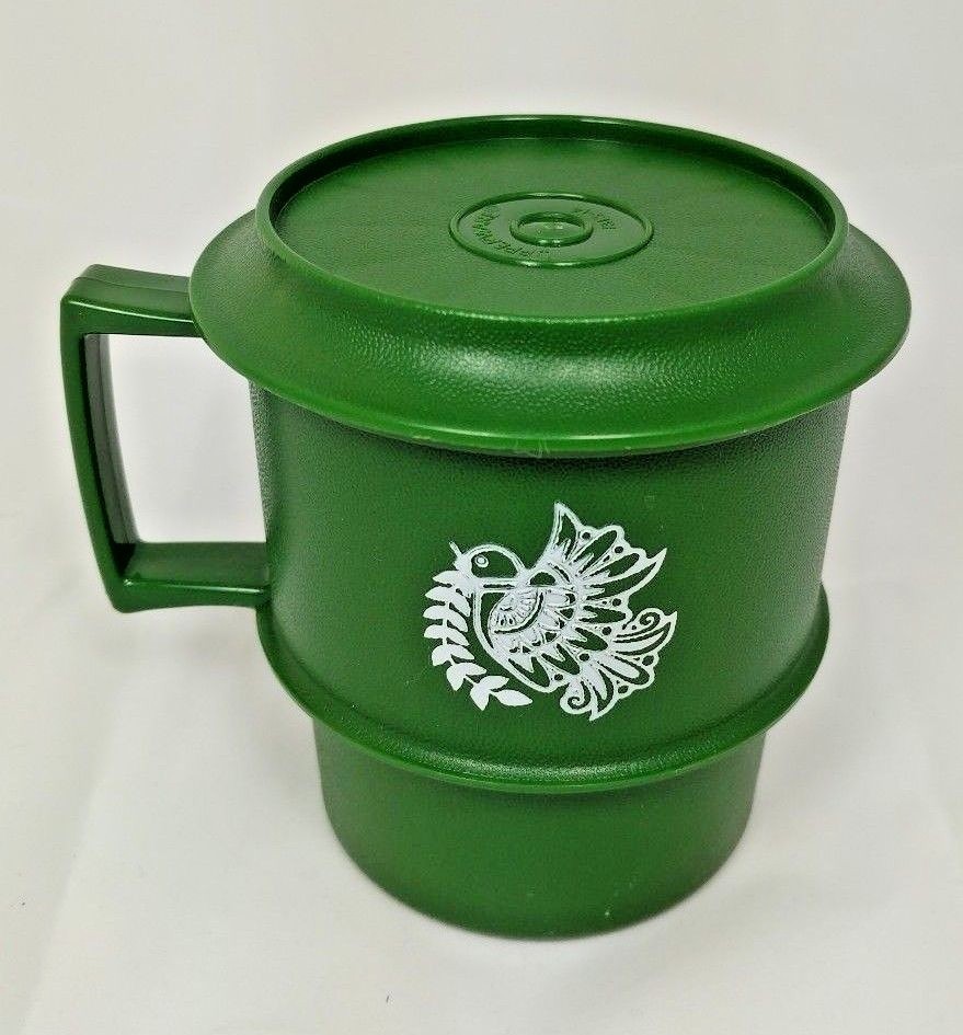 Vintage Green TUPPERWARE Stacking Snack Cup Lid Coaster 1313-14 1312-8 M... - $6.26
