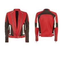 Handmade Men,S Red Black White Motorbike Leather Jacket - £143.84 GBP