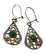 Sterling Silver Green Stone Filigree Dangle Earrings  - €34,88 EUR