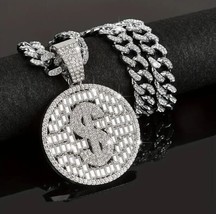 Mens Hip Hop Iced CZ Silver Plated Dollar Sign $ Pendant 14mm 20&quot; Cuban ... - $24.74