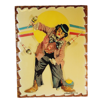 Oberstein Juggling Clown Print Shellac on Wood 11 x 15 Inch Vintage Mid Century - £27.40 GBP
