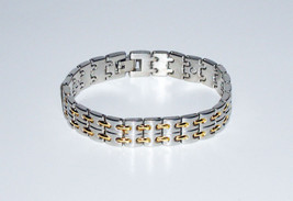 Magnetic Therapy 8.0&quot; Silver Link Gold Duet Bracelet - £14.31 GBP