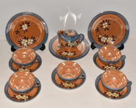 1930&#39;s Japanese Lustreware Cherry Blossom Snack Plates Teacups Creamer 15pc Set - £39.38 GBP