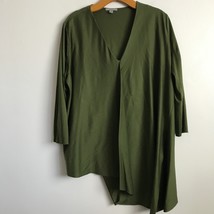 COS Shirt Green L V Neck Draped Asymmetric Hem Long Sleeve Resort Coasta... - $30.46
