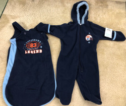 NWT Okie Dokie Baby Boy 2 Pc Pram Set Blue Fleece Football Sz 6-9 Months - $28.70