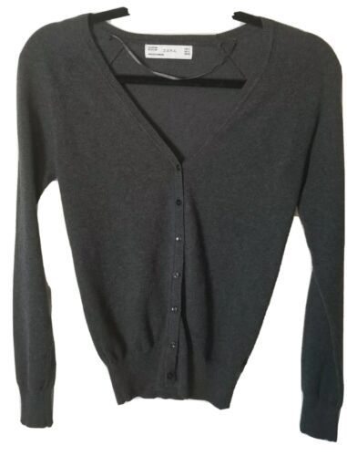 Womens Zara Knit Button Up Sweater Cardigan Gray Size Small - $14.86