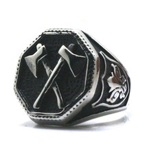 Cool Men Boy 316L Stainless Steel Two Axes Cool Black Eight Side Shape Ring Rock - £8.92 GBP