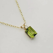 2Ct Emerald Cut Simulated Peridot Solitaire Pendant 14k Yellow Gold Plated 18&quot; - £32.87 GBP