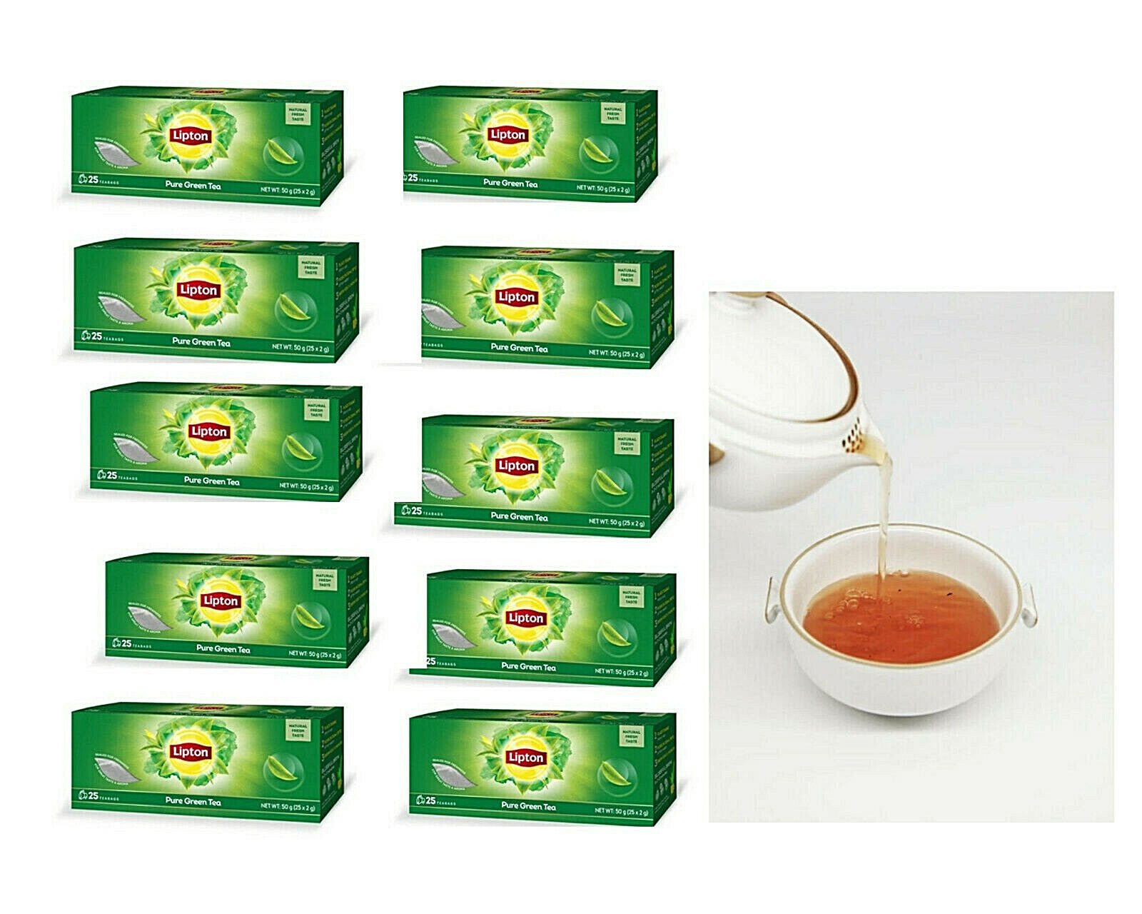 LIPTON PURE GREEN TEA Natural Fresh Aroma Taste HALAL - 25 Satchets x 10 box - £34.12 GBP