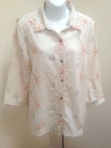 Alfred Dunner 14 Top Ivory Textured Floral Embroidered Button Down Shirt - £10.95 GBP