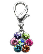 Lobster Claw Flower Charm Multi Color Rhinestones Dog Collar Bling Dogs Puppies - £10.27 GBP