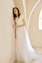 White Floor Length Tulle Skirt with Train White Bridal Tutu Skirt Wedding Outfit image 4