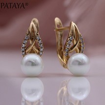 Llow natural zircon women earrings 585 rose gold fashion jewelry shell pearl round cute thumb200