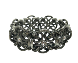 Vintage Premier Designs Stretch Bracelet Metal Rhinestones retro glam Statement - $14.84