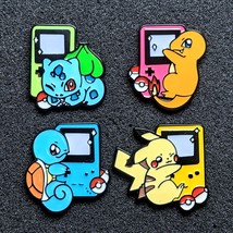 Pokemon Fantasy Pins: Bulbasaur, Charmander, Squirtle, Pikachu with Gameboy - £39.74 GBP
