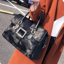 Women Natural Horsehair Handbag Genuine Leather Boston Satchel Bag Crossbody Bag - £81.49 GBP