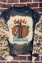 Black Leopard Pumpkin Bleached Halloween Graphic Sweatshirt - $20.25