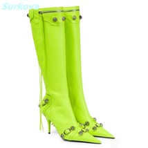 Fashion Pointed Toe Boots Rivet Fringe Knee High Thin High Heels Zipper Boots No - £168.11 GBP