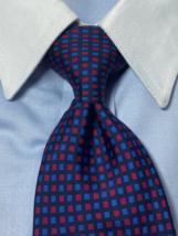 BARNEYS TIE  Navy  BASE WITH RED AND BLUE GEOMETRIC PATTERN. MADE IN ITA... - $19.79