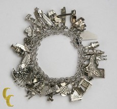 Unique Sterling Silver Charm Bracelet with 35 Charms - $623.70