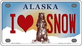 I Love Snow Alaska State Novelty Mini Metal License Plate Tag - £11.72 GBP