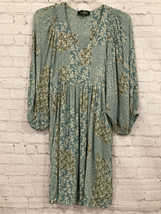 Suzanne Betro Womens Medium Floral Patchwork Mini Dress Boho Green White V Neck - £22.58 GBP