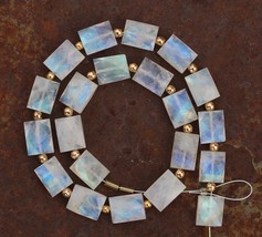 Natural 20 piece faceted rainbow white moonstone rectangle  Beads, 8 x 10 mm app - £59.80 GBP