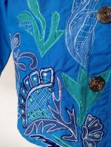 Chicos Size S Embroidered Floral Canvas Jacket Shirt Turquoise Buttons Tropical - £18.59 GBP