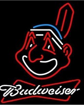 New Cleveland Indians Budweiser Bow Tie Bar Pub Lamp Neon Sign 24&quot;x20&quot; - £196.72 GBP