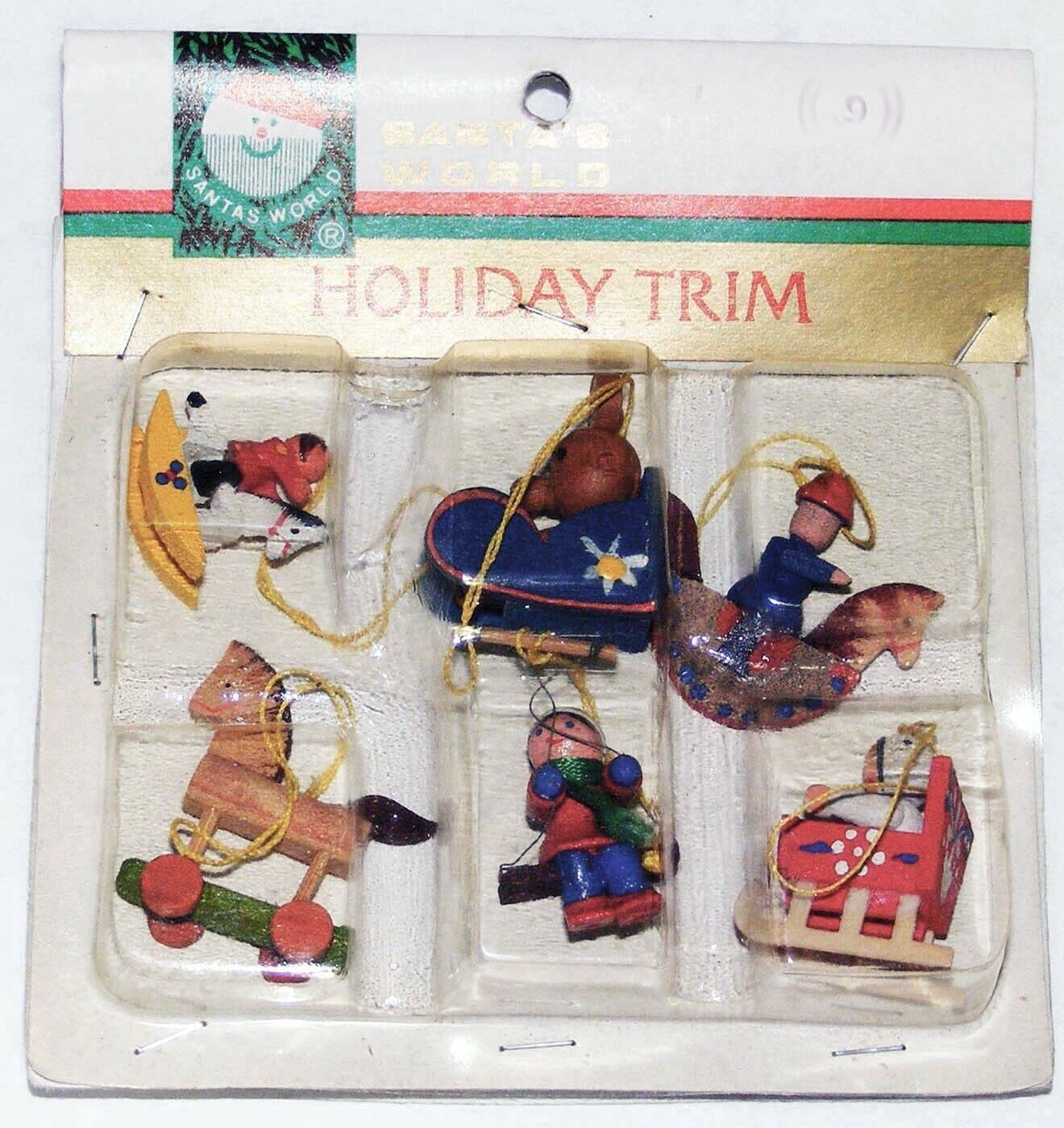 6 Vintage Wooden Miniature Christmas Tree Ornaments 1982 - NOS Kurt Adler-Taiwan - £11.79 GBP