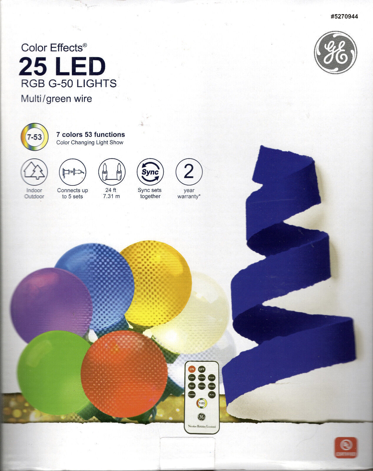 Primary image for GE 5270944 25CT MULTI COLOR MULTI-FUNCTION G-50 LED LIGHTS - NEW!