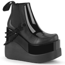 DEMONIA VOID-50 Women&#39;s Black 5&quot; Wedge Platform Elastic Sides Chains Ankle Boots - £74.00 GBP