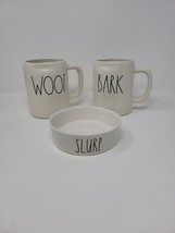 Rae Dunn Dog Lovers Mug Set BARK/WOOF/SLURP Coffee Mug White Lot 3 - £13.98 GBP