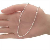 Beaded 1mm 24 Inch Chain Necklace Sterling Silver - £9.81 GBP