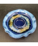 Artisan Pottery Crackle Glass Geode Tealight Holder Wavy Edge Blue/Blue - €20,74 EUR