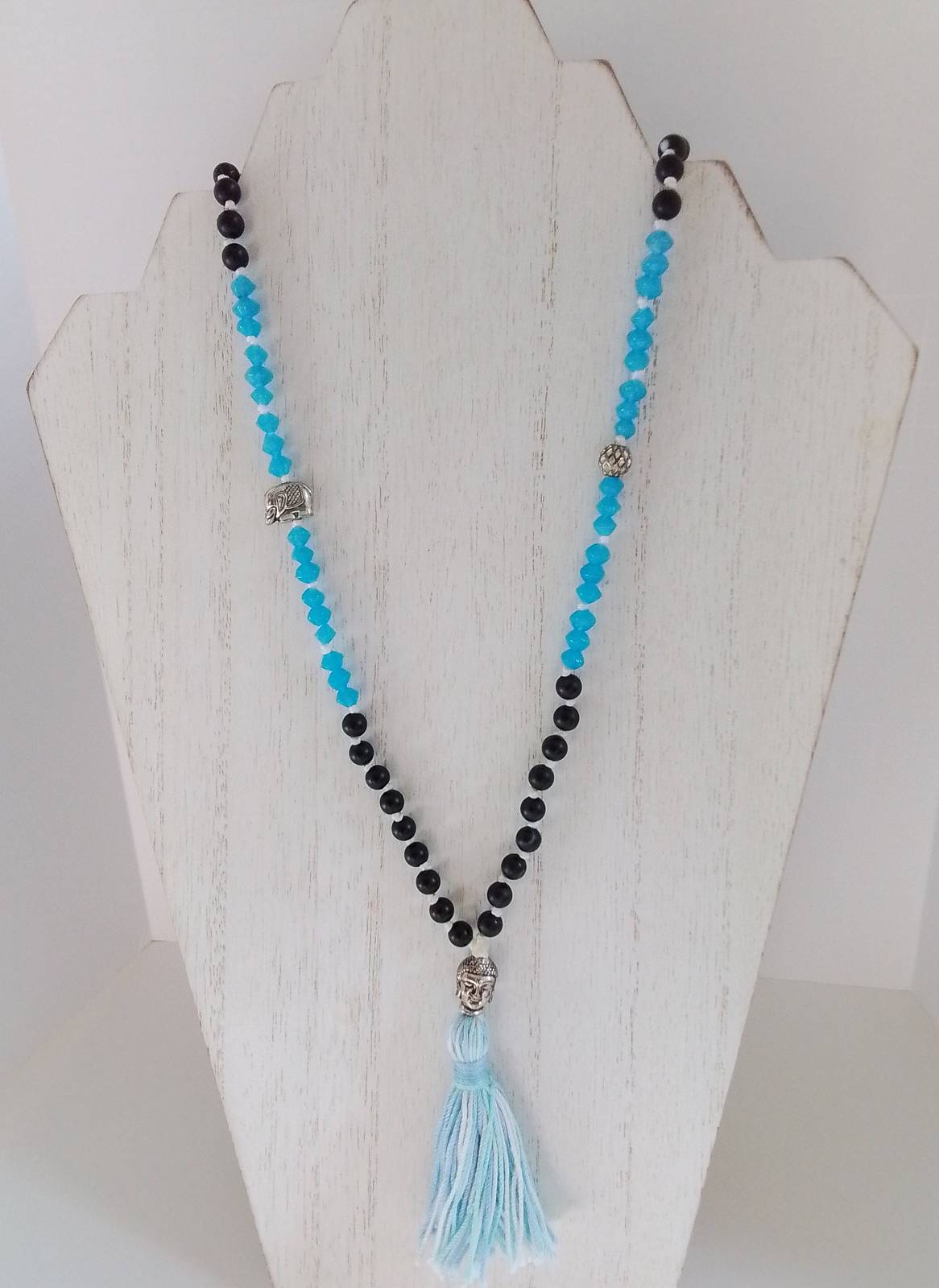 Indian Blue Glass Buddha Japa Mala Prayer Beads 108 - $40.00