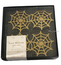Isaac Mizrahi Halloween Spider Web Gold Tone Napkin Rings Set Of 4 Spooky Scary - £29.13 GBP
