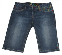 COOGI Colorful Embroidered Blue Bermuda Distressed Denim Shorts Wm&#39;s 9/10 EXC - £29.13 GBP