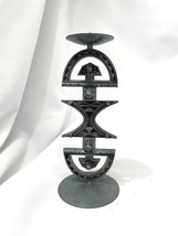 Exotic Silver Metal Tribal Industrial Candleholder Black Felt Vintage Aztec - £12.03 GBP