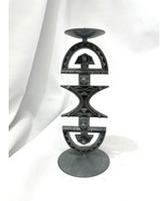 Exotic Silver Metal Tribal Industrial Candleholder Black Felt Vintage Aztec - £11.69 GBP