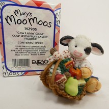 1995 Marys Moo Moos COW LICKIN GOOD Figurine fruit basket Enesco Christmas PBKLE - $7.00