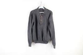 Vintage 90s Streetwear Mens Medium Faded Chunky Ribbed Knit Henley Sweater Gray - £42.60 GBP