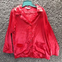 Victoria Secret PJ Top Sleep Shirt Women Medium Red Satin Sleepwear * - £7.50 GBP