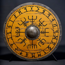Vegvisir Viking Shield For Wall Décor Authentic Battleward Wooden Yellow Shield - £124.14 GBP