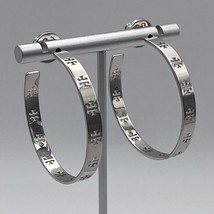 Tory Burch large silver plated hoops with cut out TB logo, new - $51.43