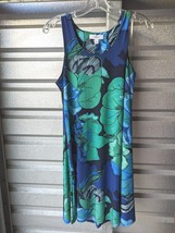Nine West Dress A Line Floral Garden Green Blue Coastal  Resort Stretch ... - £31.38 GBP