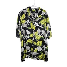 GEORGE 90s Green Black Hibiscus Hawaiian Floral Button Down Men&#39;s Shirt 2XL - $23.27