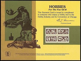 USPS PS13 Souvenir Card, Hobbies Chicago, four US 8 cent stamps 1974 - £1.06 GBP