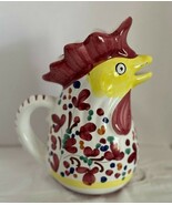 Italian Colorful Rooster Pitcher w Flowers 10&quot; Tall Marked Made in Italy - $338.70 MXN