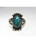 Estate Vintage Fred Harvey Era Turquoise Navajo Sterling Silver Ring C2033 - £45.60 GBP